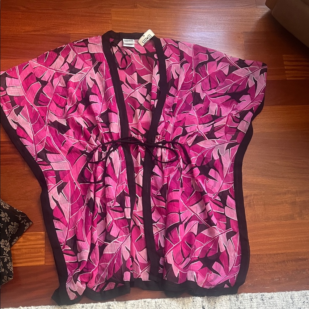 Pink Leaf Patterned beach coverup brand:swim by chuck handy